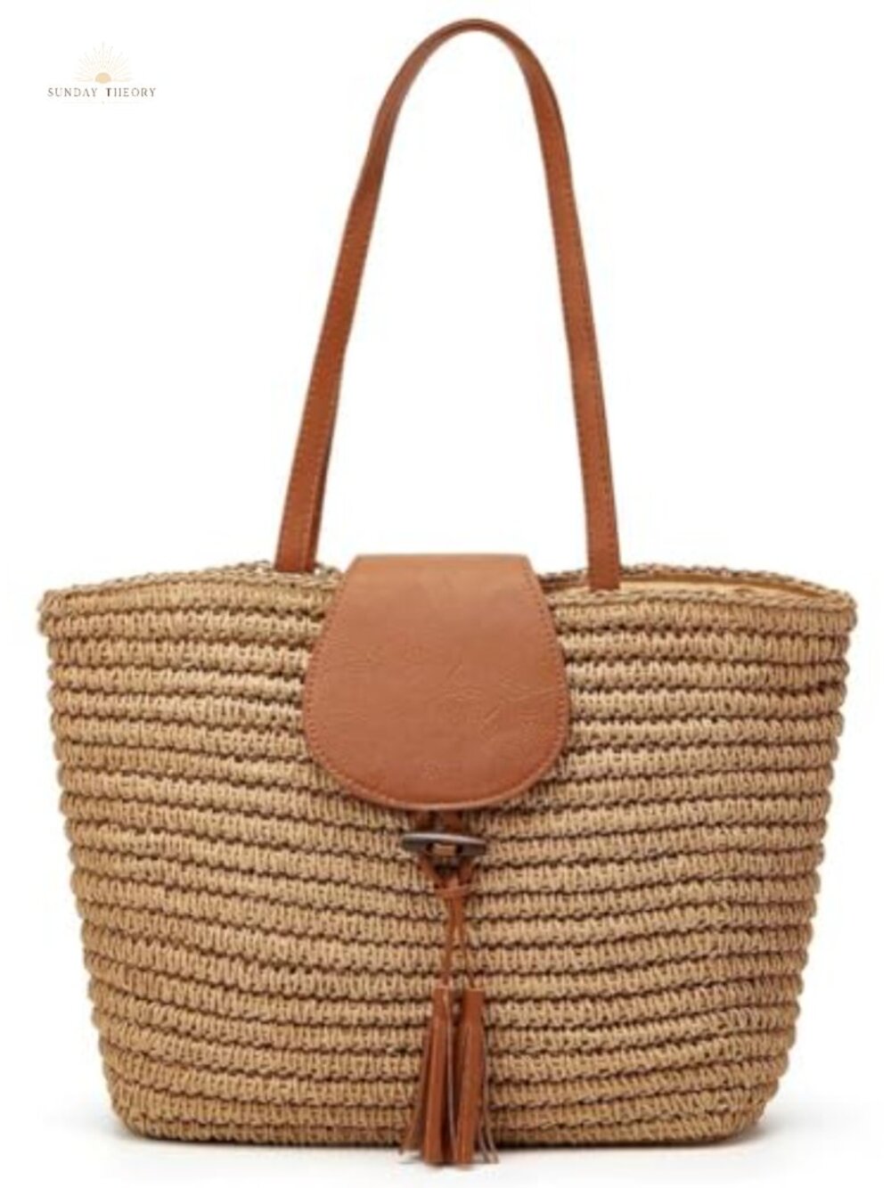 Large handwoven straw beach tote with tassel
